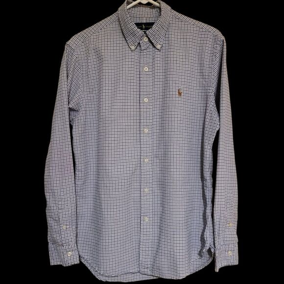 Ralph Lauren Long Slv Button -Mens Large Slim Fit - Blue Check - Multicolor Pony - Picture 2 of 5